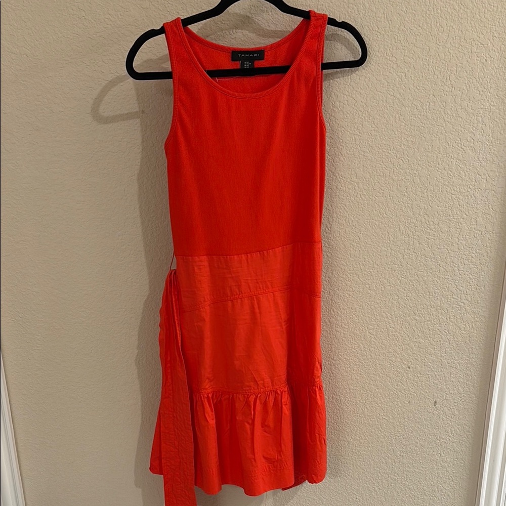 Tahari Orange Ruffled Mini Dress Sleeveless Cocktail